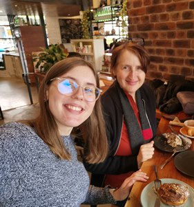 Breakfast with Amy after our Shetland pony chase.