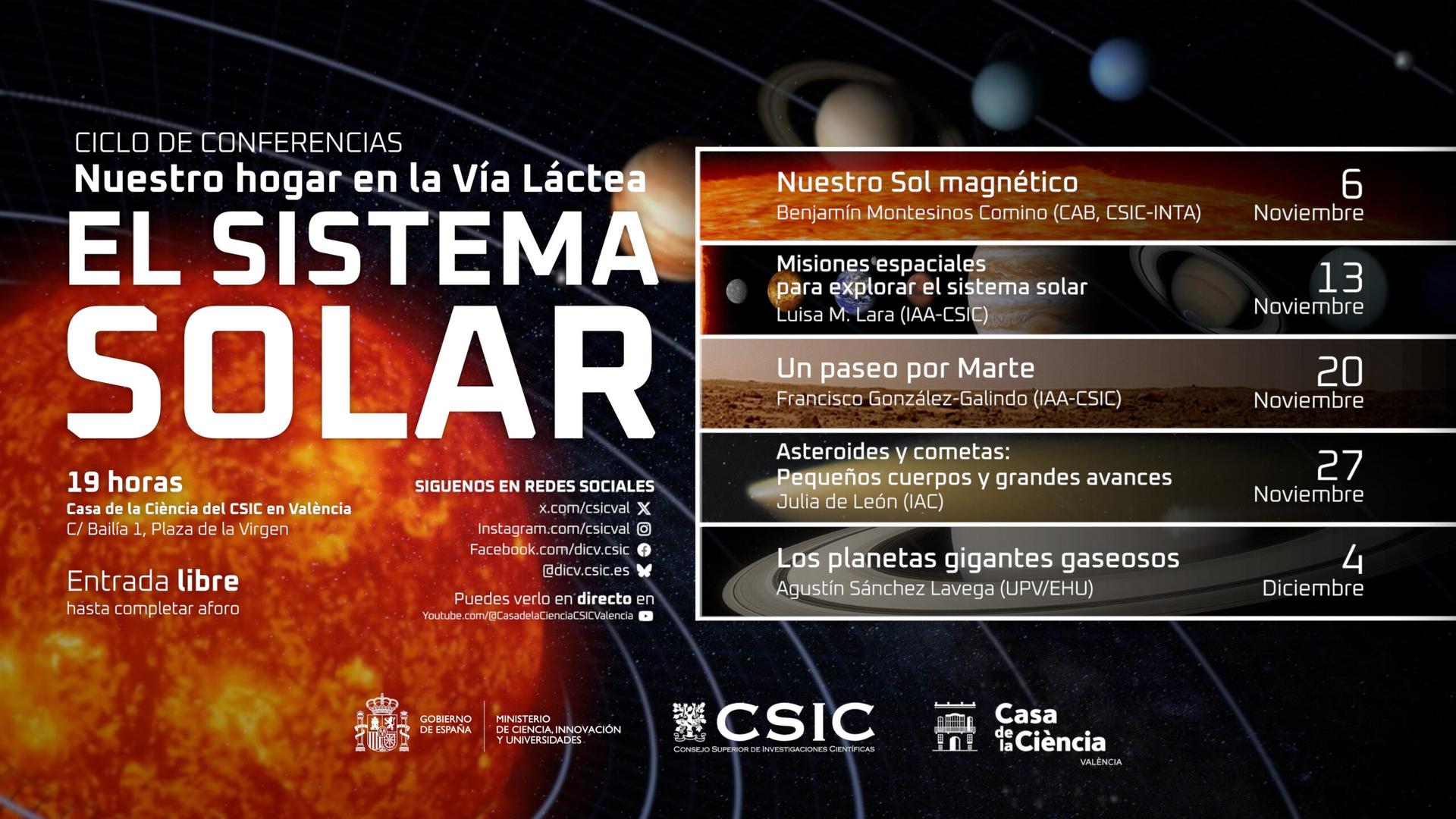 Ciclo de conferencias: Nuestro hogar en la Vía Láctea. El Sistema Solar